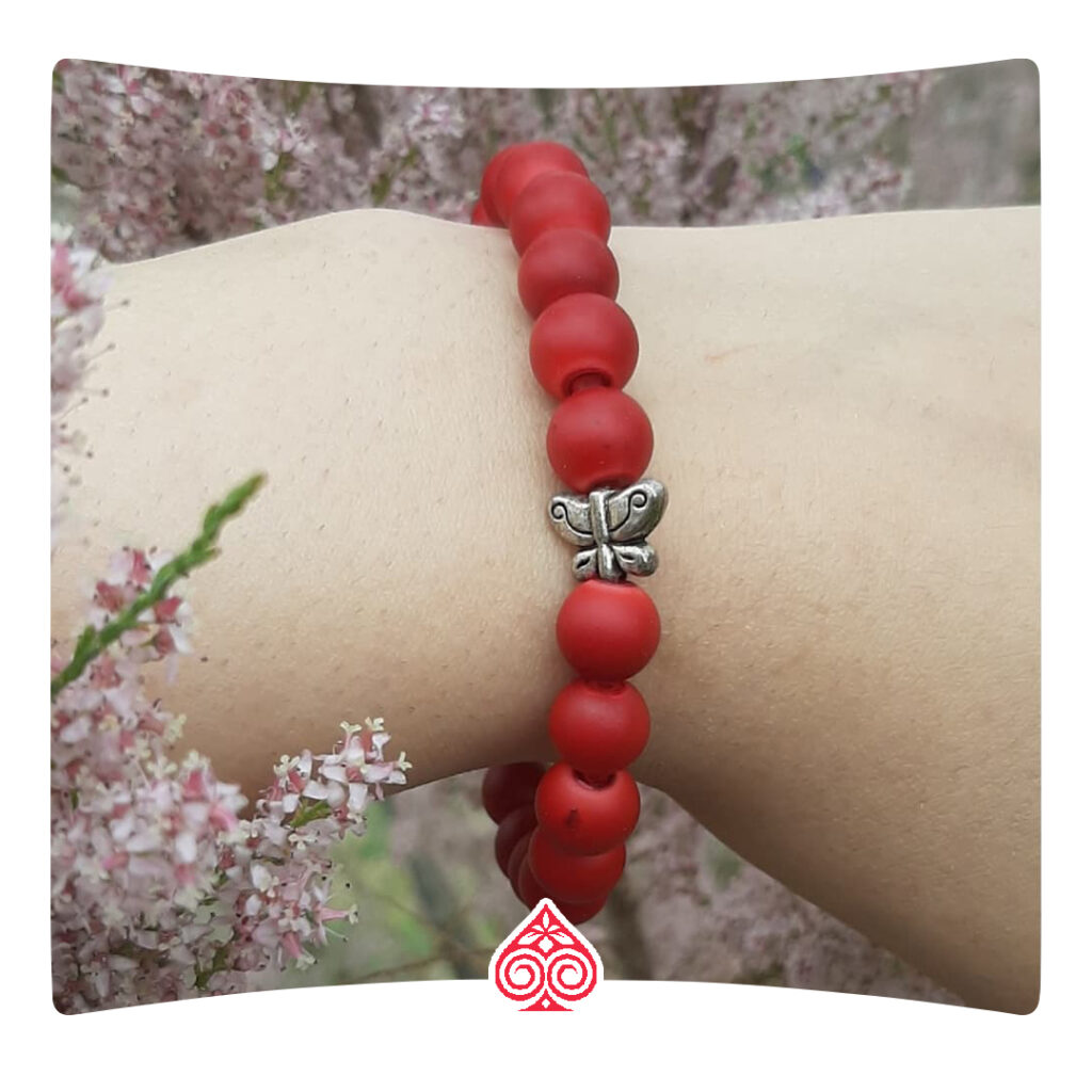 دستبند مهره ای پروانه قرمز
